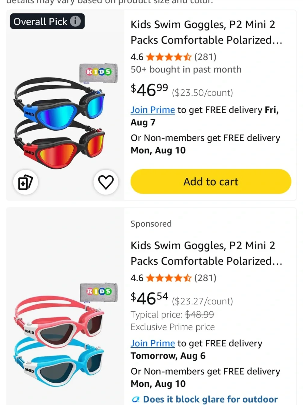 Polarized Kids Swim Goggles - set of 2
